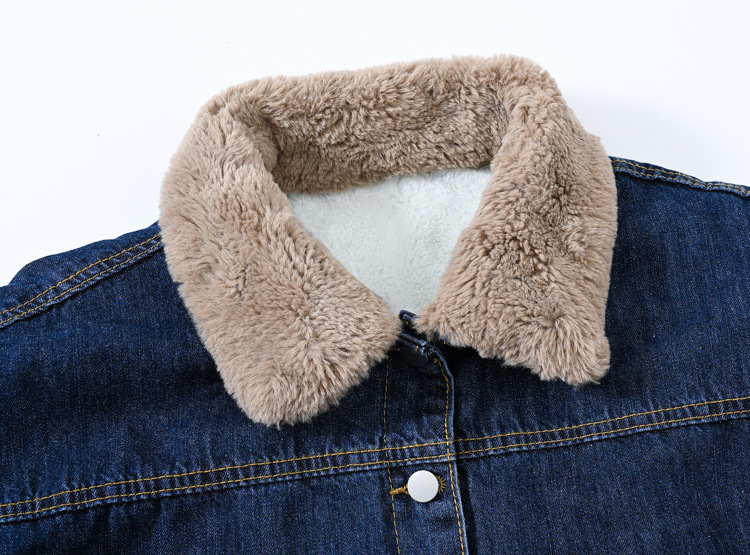 GraceChic Giacca in denim da donna, stile coreano, oversize, casual, spessa, ampia, con collo in pelliccia, foderata in pile, alla moda, con spalle cadenti, nuovo stile_voghion.com