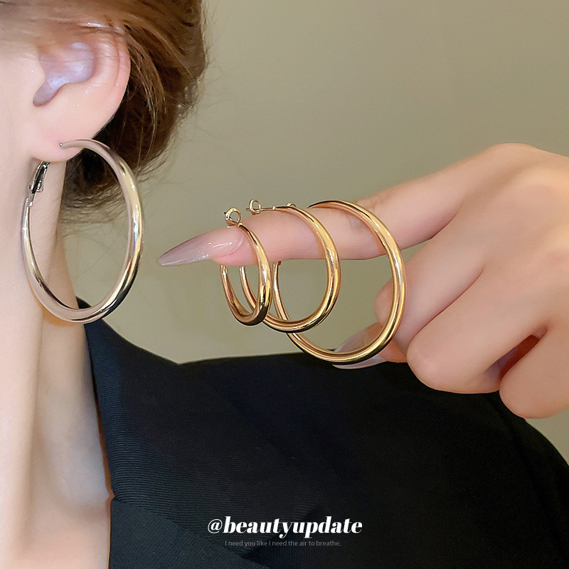 Pendientes de anillo de sentido de alta calidad transfronterizos de aguja de plata Pendientes de todo fósforo de lujo ligero europeo y americano Pendientes de sentido de diseño de moda simple