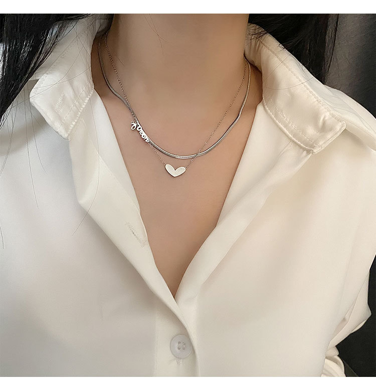 304 Stainless Steel Material Vacuum Plating Real Gold Plated 18K Gold Rose Gold Plated Silver Plated Letter Heart Shape 304 Stainless Steel Fashion Waterproof Non Tarnish Titanium Steel Layered Necklaces