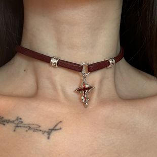 Wholesale European and American style black men's neck chain hip hop punk rock pu leather collar women's neck strap skull rivet necklace