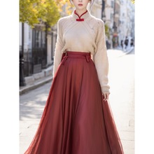 新中式中国风改良汉服红色马面裙套装女秋冬新款改良版唐装两件套