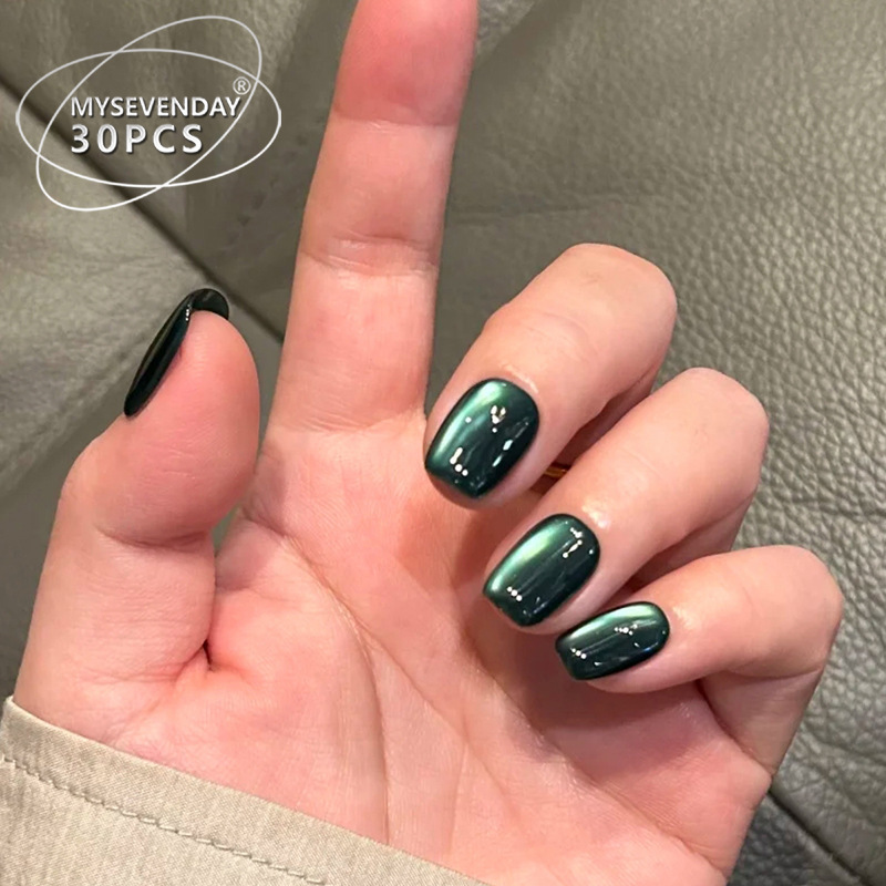 Wear a high-grade fake nail deep cat's eye nail nail piece short shake sound explosion detachable nail stickers 30 pieces