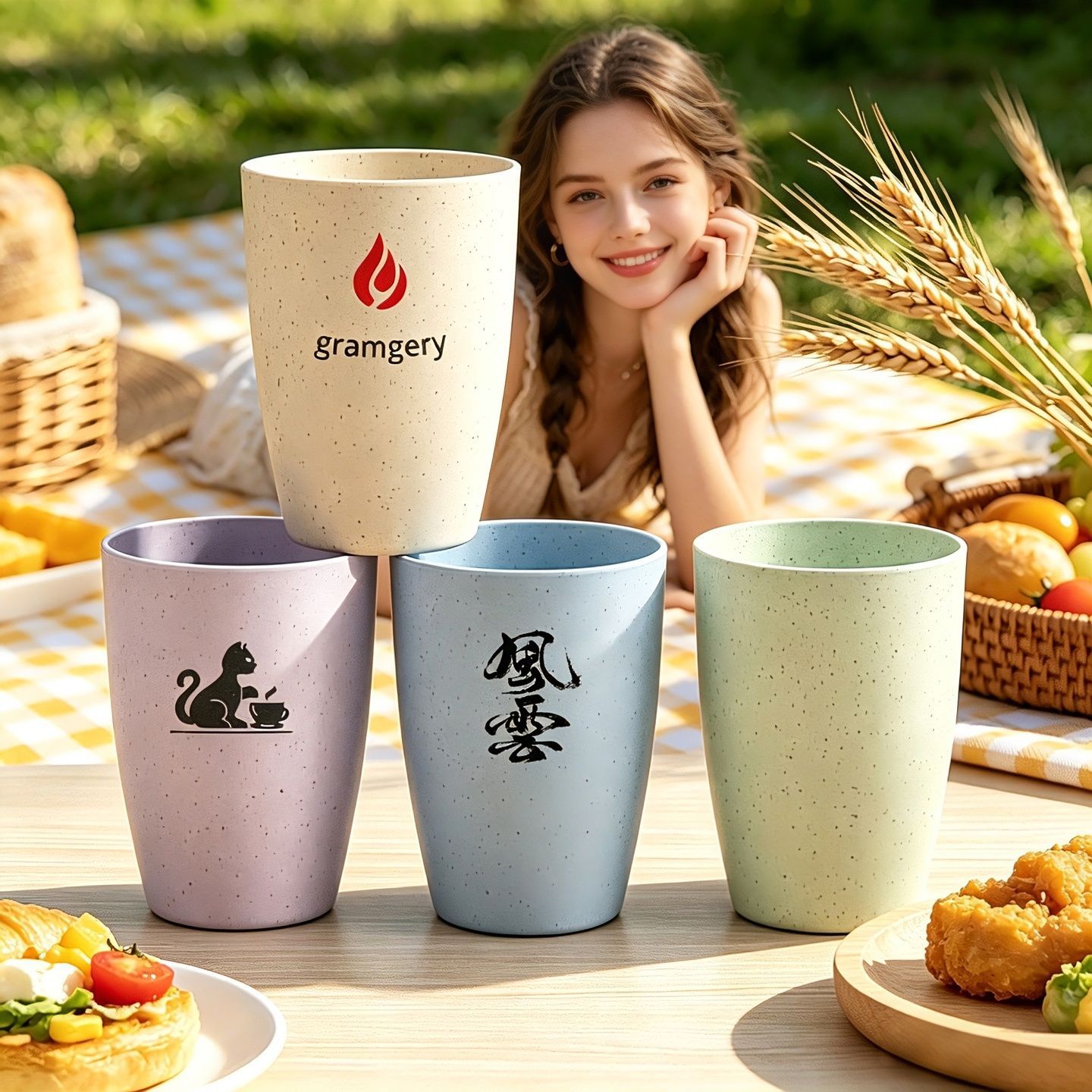 小麦秸秆漱口杯口腔印刷logo牙刷杯酒店水杯高颜值儿童塑料杯批发