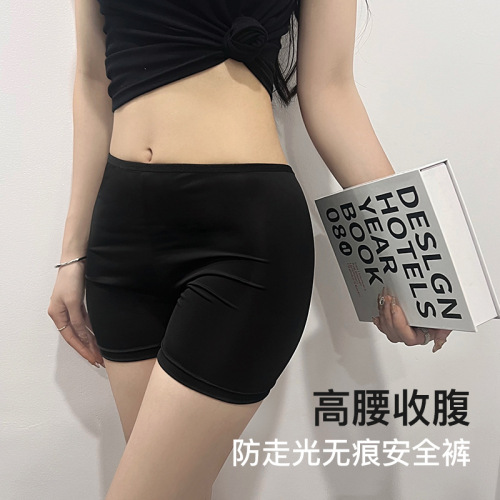 Safety pants ice silk women's mid-waist seamless summer thin anti-exposure boxer large size knitted leggings wholesale