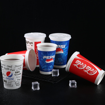 customized disposable Coke paper cup With cover Film thickening Coke Cup Full container tea with milk glass Tricolor commercial