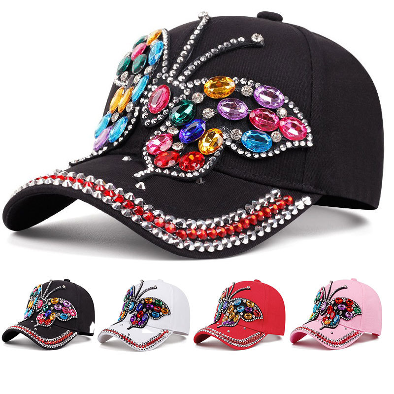 Cappello baseball donna denim farfalla strass parasole_voghion.com