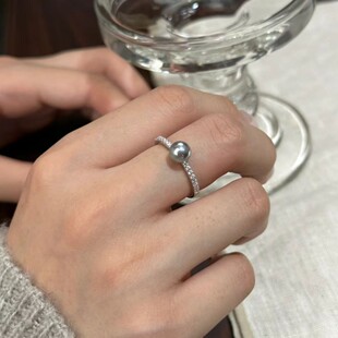 genuine goods sea water akoya pearl ring positive circle aurora S925 sterling silver adjustable gift for girlfriend