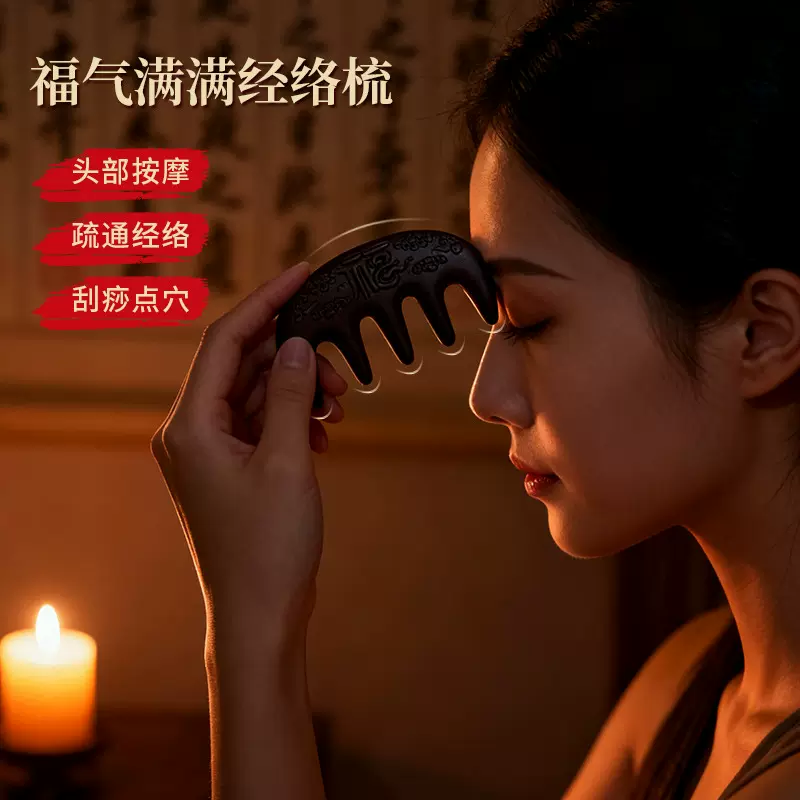 爆款福气满满梳合香梳生发梳头部按摩经络防脱发经络按摩梳子