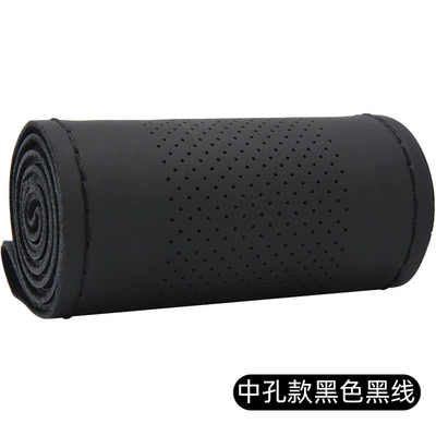 handmade leather cover non-slip sewing, Steering wheel cover - middle-hole-style-black-black-line-38cm