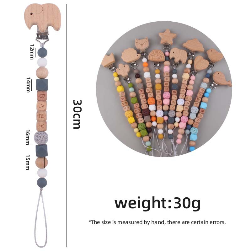 Nuevo bebé suministros de dibujos animados animal haya chupete clip calmante bebé DIY nombre chupete de silicona anti-gota cadena