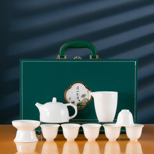 Dehua White Porcelain Tea Set Sancai Gai Bowl Kung Fu Tea Set suit Office Gift Box Business Activity Tea Set Gift