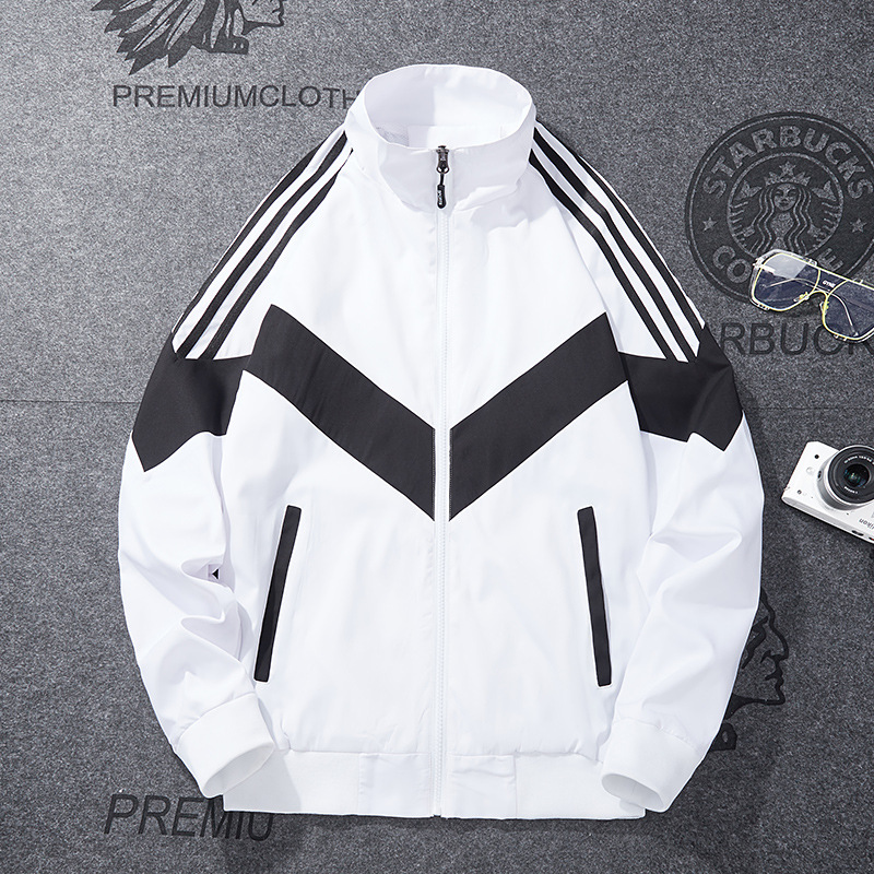 Spring and Autumn Jacket for Young Men, Sports Top, Casual Stand-Up Collar Jacket, Cross-Border Men's Clothing, Three-Stripe Versatile Breathable Jacket