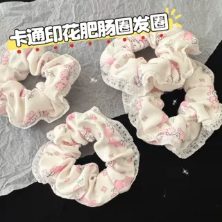 韩系印花白色蕾丝大肠圈发圈甜美百搭少女风丸子头肥肠圈饰品发饰