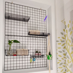 Iron Mesh Grid Storage Rack Iron Mesh Photo Wall White Thickened Wire Mesh Decorative Instant Noodle Shelf Hanging Basket Display Rack