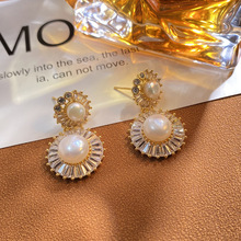 天然淡水珍珠耳环高级感ins重工微镶锆石耳坠馒头珍珠女耳钉