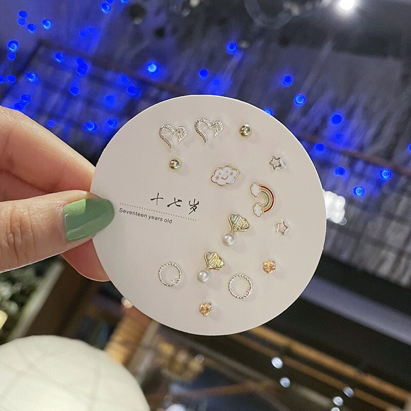 女性用コンパクトミニインズピアス S925 シルバー針 1週間ピアス 7点セット 爽やかで甘い組み合わせ|undefined