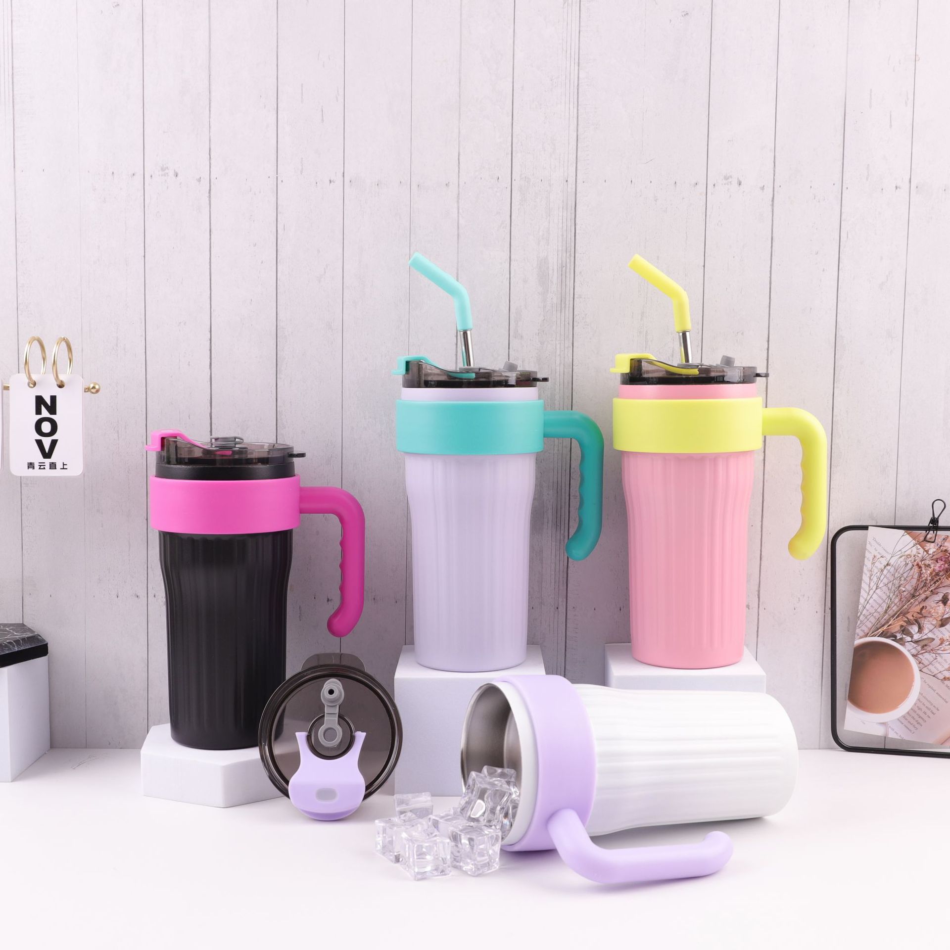 Red dopamina 316 taza de acero inoxidable mango taza portátil de oficina de gran capacidad de doble bebida acompañante taza de paja