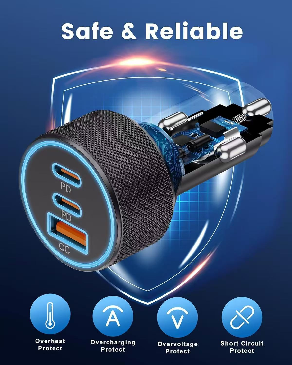 Cross-Border New Aluminum Alloy Car Charger Qc3.0 Aluminum Alloy Car Mobile Phone Charger Dual Pd30W Fast Charging
