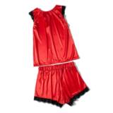 Шелковая сексуальная тонкая пижама, топ с чашечками, шорты, комплект, Amazon, в корейском стиле, короткий рукав, эффект подтяжки