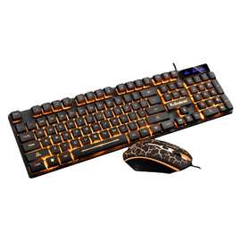 蝰蛇KM320有线键鼠套装悬浮U+U橙色字透发光裂纹游戏键盘鼠标跨境