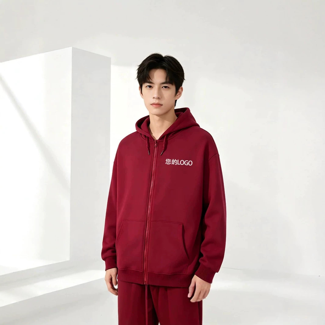 Zipper Sweatshirt, Autumn and Winter Fleece-Lined Hooded Jacket, Thin Style, Unisex Workwear, Custom Logo Printing, Custom Class Uniforms