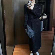 法式名媛风高冷御姐风黑色连衣裙春装女2024年新款复古小洋装套装