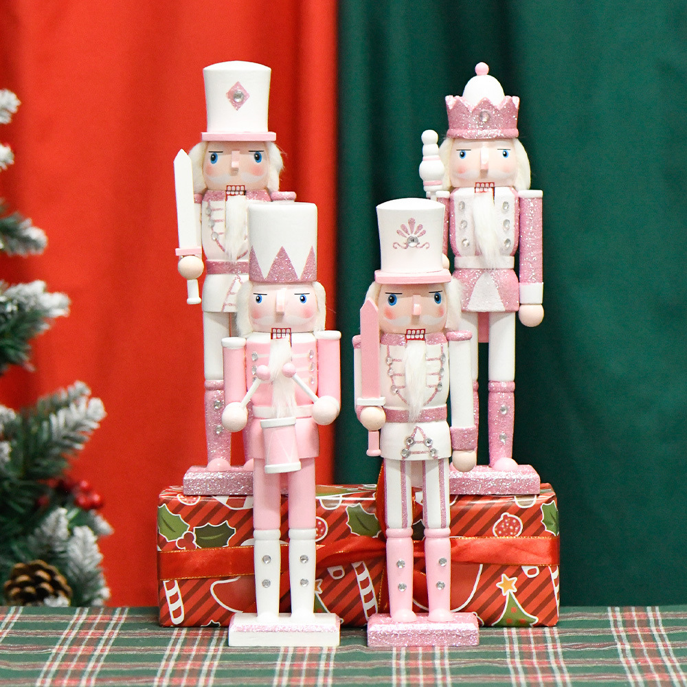 Shangxin 30CM macarón polvo brillante blanco espada soldado rey tambor cascanueces adornos de regalo de Navidad