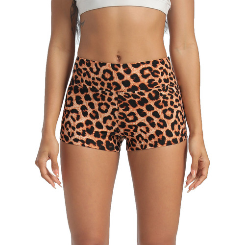 Women's Yoga Shorts, Hot Pants, Athletic High-Waist Slimming Tummy Control Tight Stretch Print Leopard Print Fitness Trousers