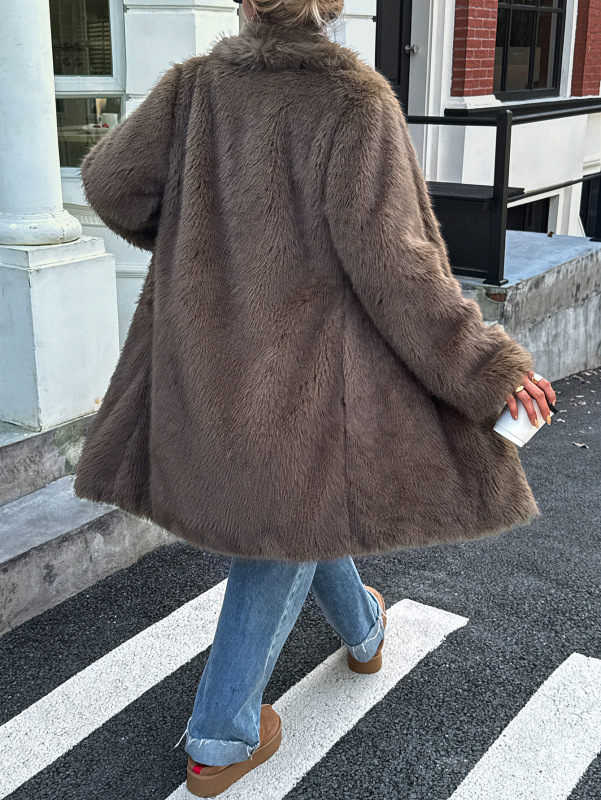 迪芸跨境欧美优雅毛绒长袖大衣外套女装2025秋冬亚马逊外贸独立站|undefined