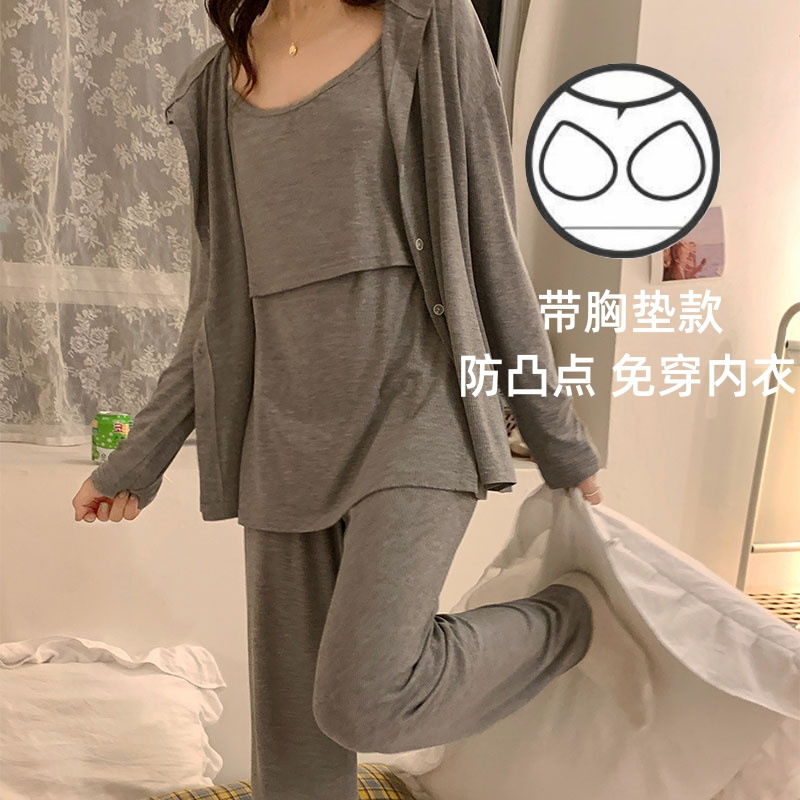 Yan Yi Fang 2024 새로운 짧은 스커트 모달 가슴 패드 착용이없는 브라 임산부 산전 및 산후 간호 나이트 드레스