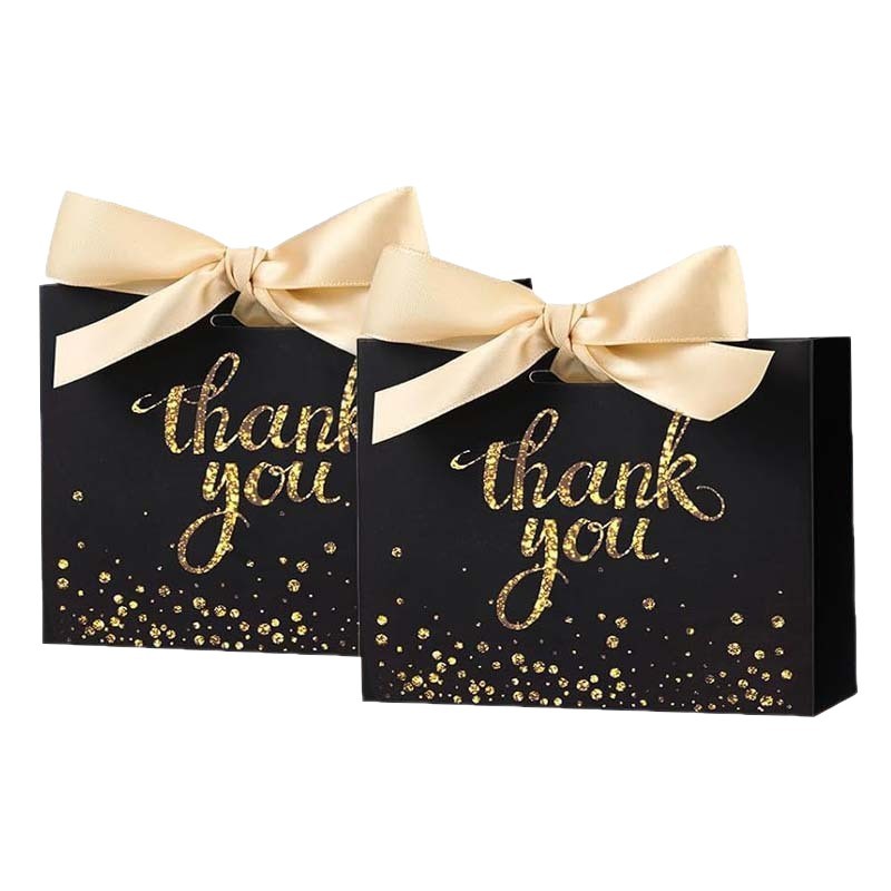 Caja de dulces para recuerdo de boda, pequeña caja de regalo negra con estampado dorado, bolsa de regalo para Navidad, cumpleaños o fiestas, caja de regalo de recuerdo lista para usar.