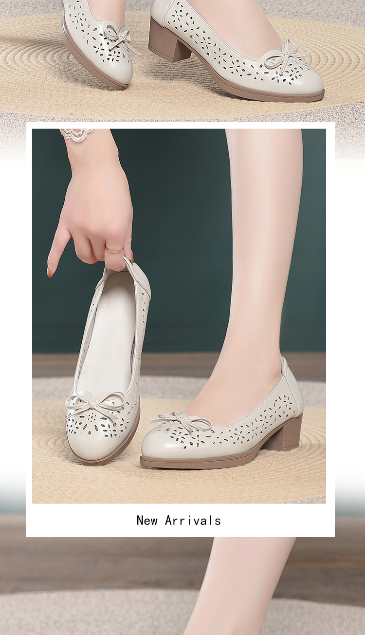 Giày sandal nữ da mềm đế bệt chống trượt — màu be chi tiết 10