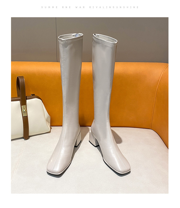 Chevalier en cuir véritable pour femme, nouvelle longueur aux genoux avec manches à talons hauts, bottes élastiques et fines, automne-hiver 2024_voghion.com