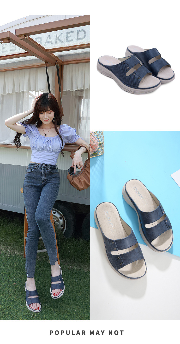 Sandal nữ đế xuồng da thật mùa hè 2026, phong cách thể thao đính đinh, size lớn — Màu xanh lam, Siêu nhẹ/thoải mái/chống trượt/sau khi bán lẻ, Màu xanh lá, Màu mơ chi tiết 8