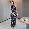 High end color blocking slim fit bag buttocks cut qipao skirt delicate and elegant dress