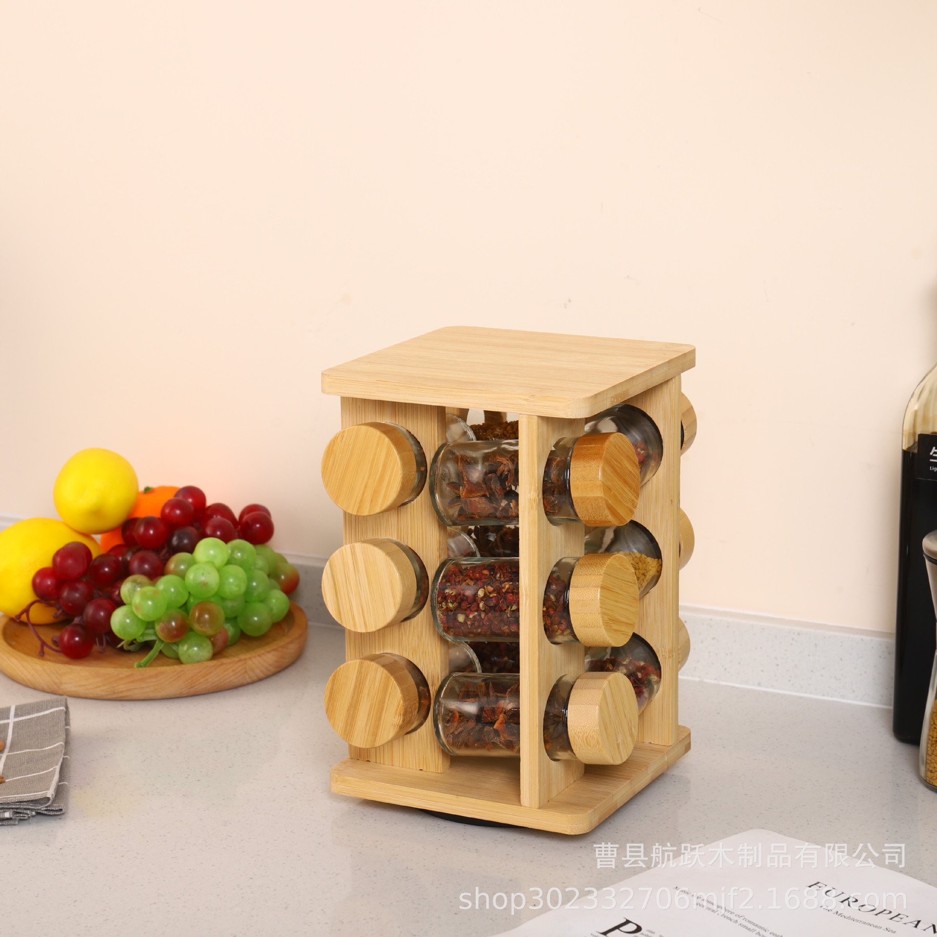 Estante organizador de especias de bambú multicapa para cocina, para aceite, sal, salsa y vinagre, artesanía de madera, estante de almacenamiento de condimentos.