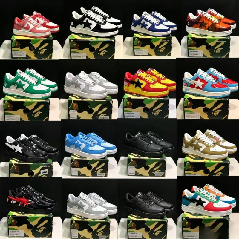 Bape Sta Ape Head Air Force Collaboration Marvel Black and White Panda Patent Leather Thick-Soled Height-Increasing Low-Top Unisex Sneakers