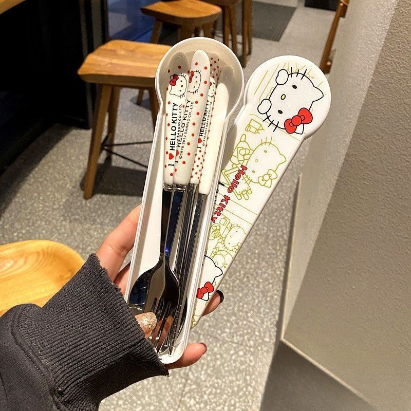 餐具不锈钢筷子勺子叉子学生套装收纳盒便携三件套可爱|undefined