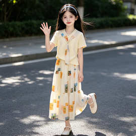 女童短袖连衣裙夏2026新款儿童洋气时髦大童女装巨好看的套装裙子