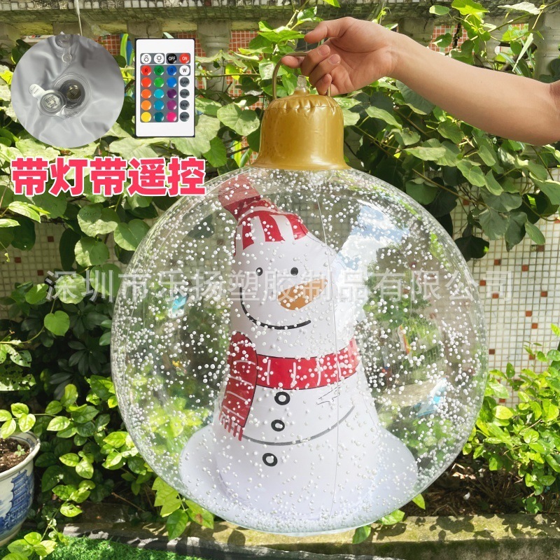 跨境新款充气圣诞球带灯户外庭院布置PVC透明球中雪人圣诞装饰球|undefined