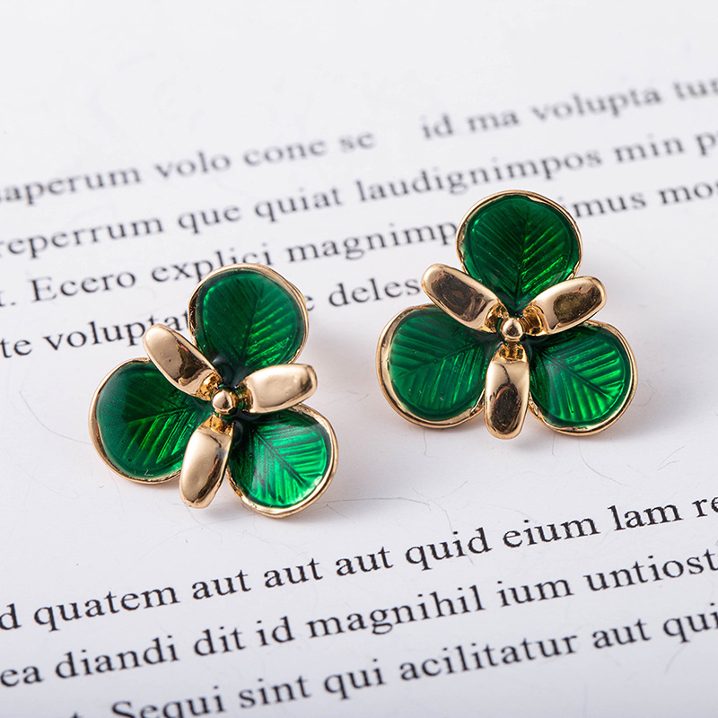 Korea New Emerald Drop Oil Petal Earrings display picture 6