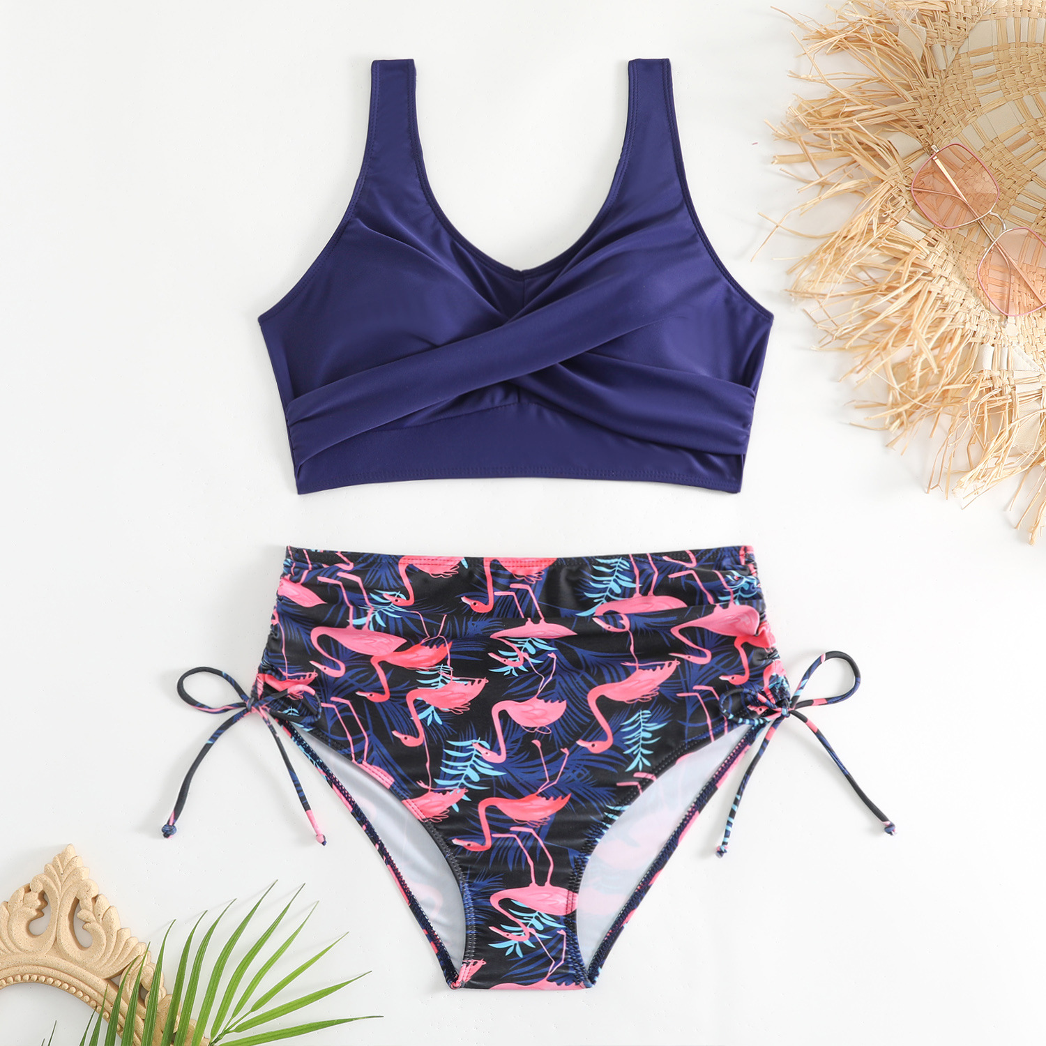 Bikini de Talle Alto con Tiras Cruzadas de Nailon, Sin Mangas, para Natación image 13