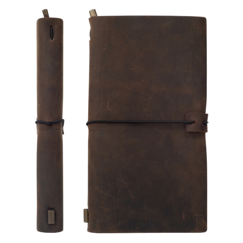 Logotipo personalizado al por mayor con caja de regalo de la pluma diario Libreta de piel de vaca Cross-retro primera capa Crazy Horse A5 Notebook