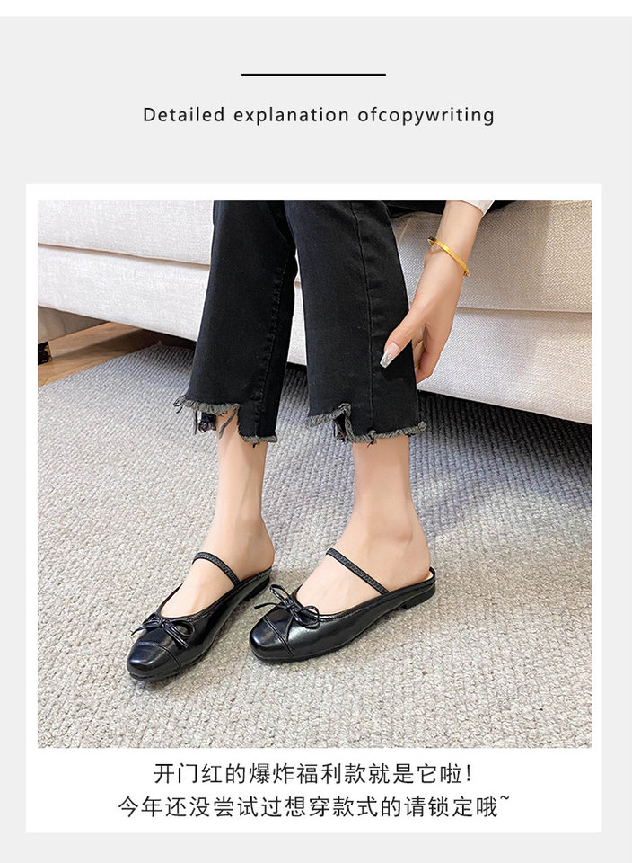 Dép bệt nữ mũi vuông bít mũi thắt nơ, đế cao 3–5 cm — Màu bạc, Màu hồng, Màu trắng, Màu đen chi tiết 7