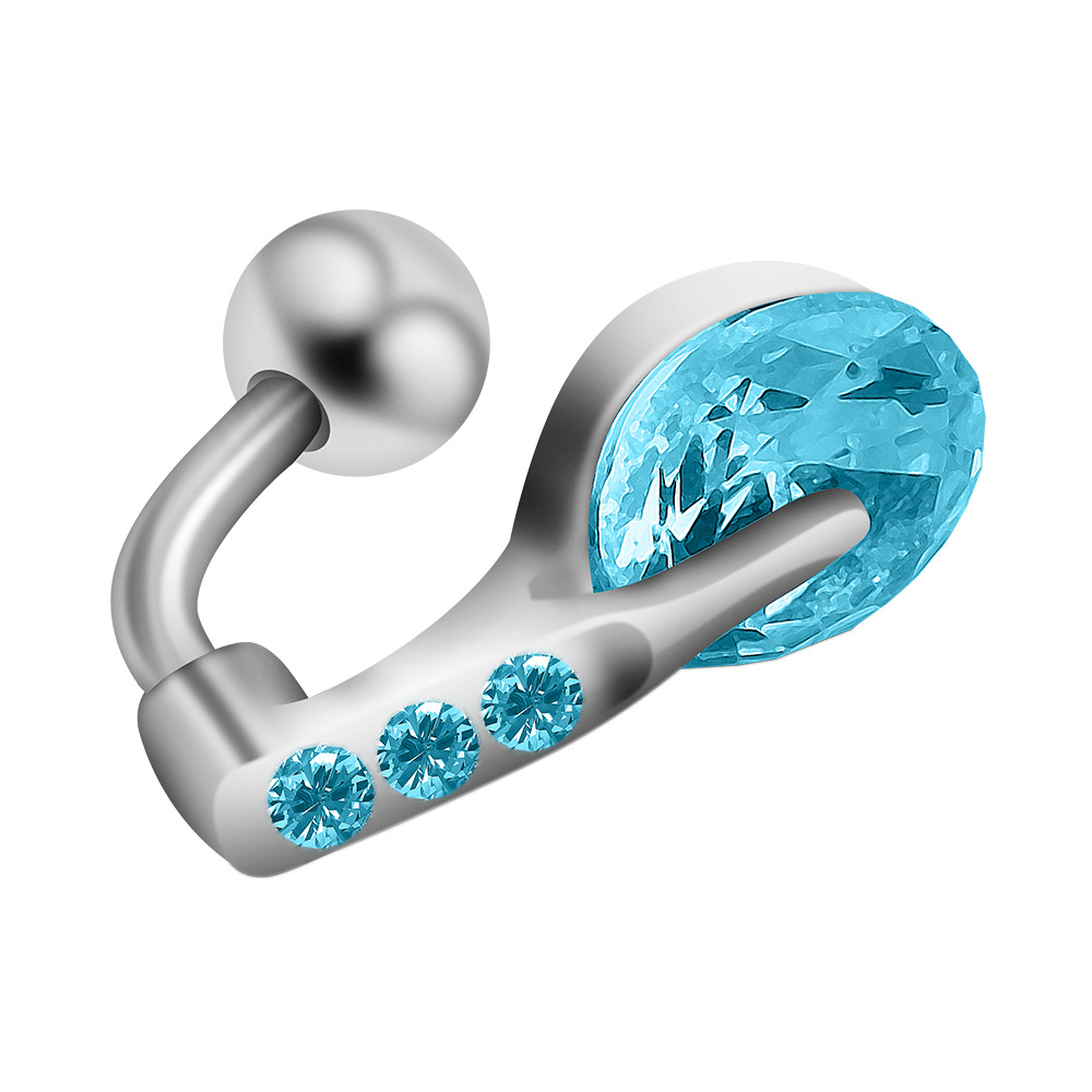 Personalised Stainless Steel Navel Ring With Zircon Drop Design_voghion.com
