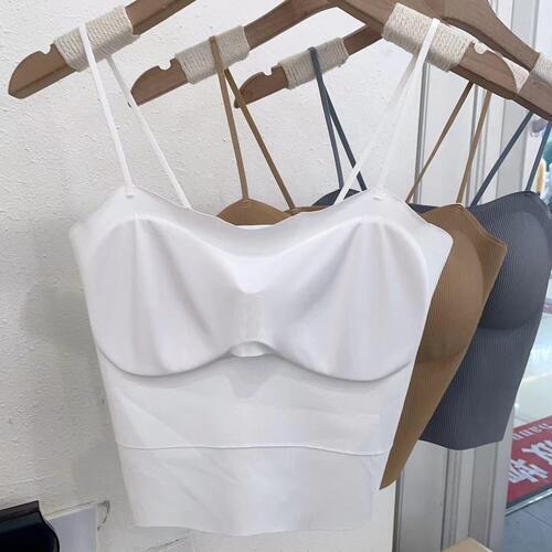 Ice Silk Beauty Back Camisole Women's Small Breast Revealing Big Thin Chest Pads Pure Desire Style Thin Anti-exposure Tube Bra Underwear