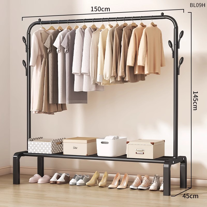 150cm 검정색 [단극 + 단층 수납 + 옷걸이] 두꺼운 파이프 직경
