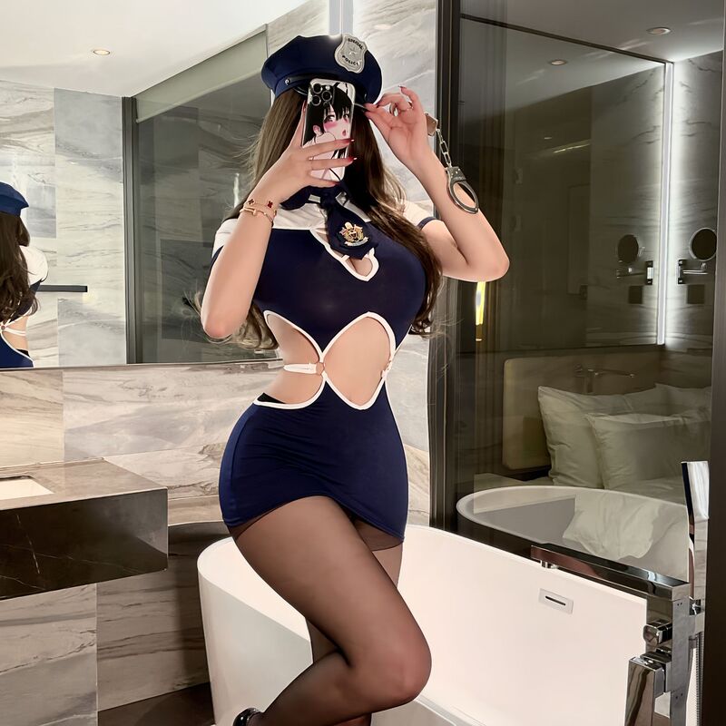Sexy policewoman hollow strap navy sailor suit jumpsuit uniform temptation role-playing suit sexy underwear