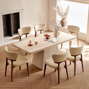 French Roman Stone Rock Plate Dining Table Modern Simple Middle Ancient Style Rectangular Dining Table Designer Household Small Apartment