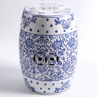 ♡New Chinese Style Blue and White Porcelain Classical Ceramic Drum Stool Ceramic Drum Stool Embroidered Stool Foreign Trade Porcelain Stool Bathroom Stool Exchange
